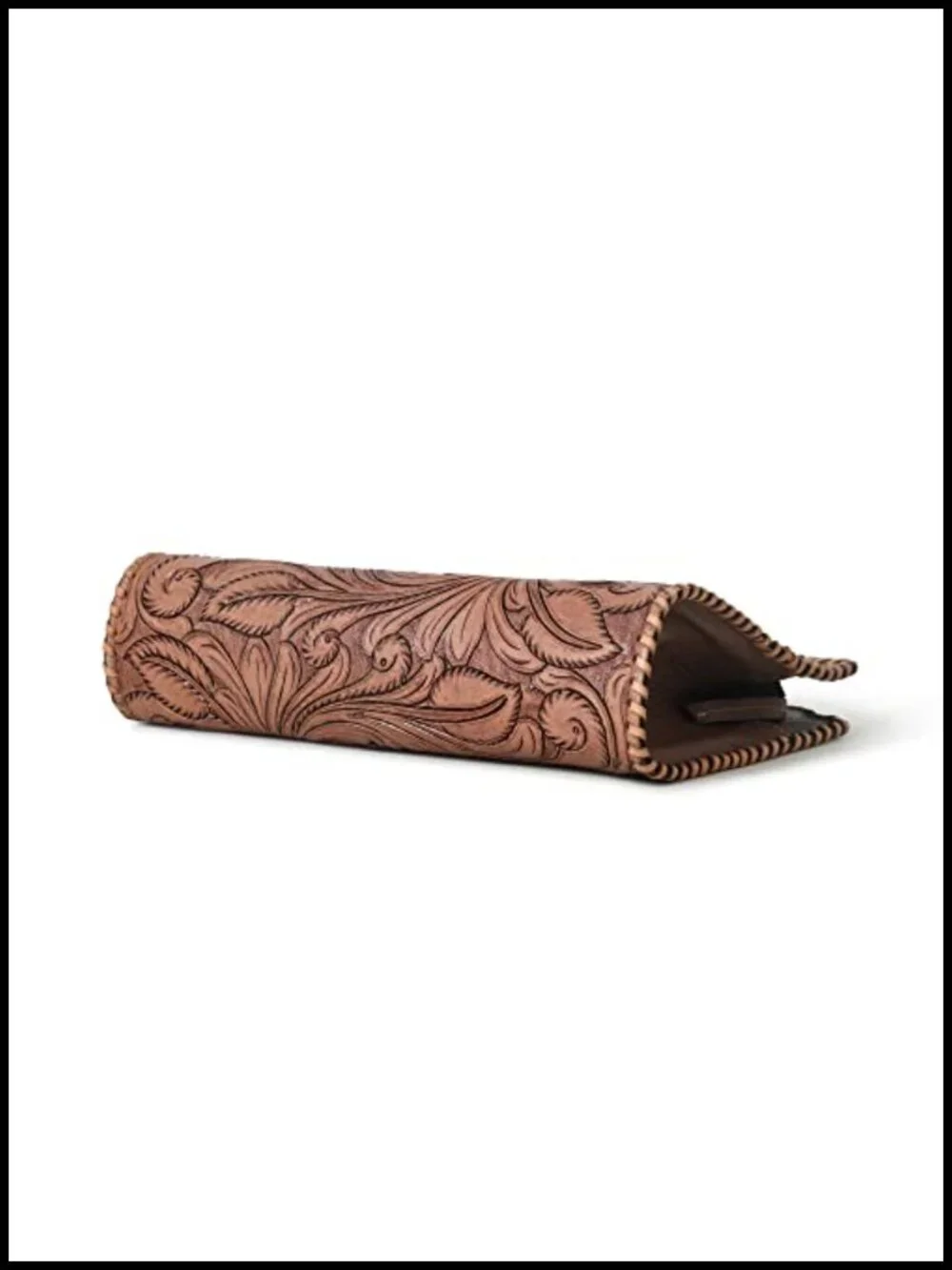 Genuine Leather Embroidered Floral Clutch Purse - Western Handcrafted Bag,